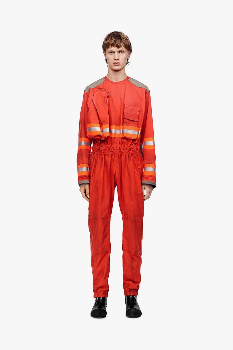 calvin klein 205w39nyc fireman man fighter distressed jacket coat jumpsuit orange yellow red outerwear ankle boot black white leather fall winter 2018 drop release date pre order buy sale shop sell