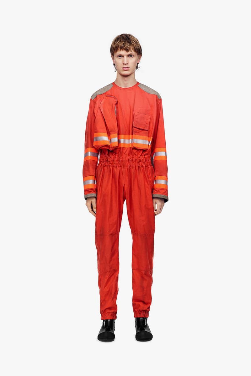 calvin klein 205w39nyc fireman man fighter distressed jacket coat jumpsuit orange yellow red outerwear ankle boot black white leather fall winter 2018 drop release date pre order buy sale shop sell
