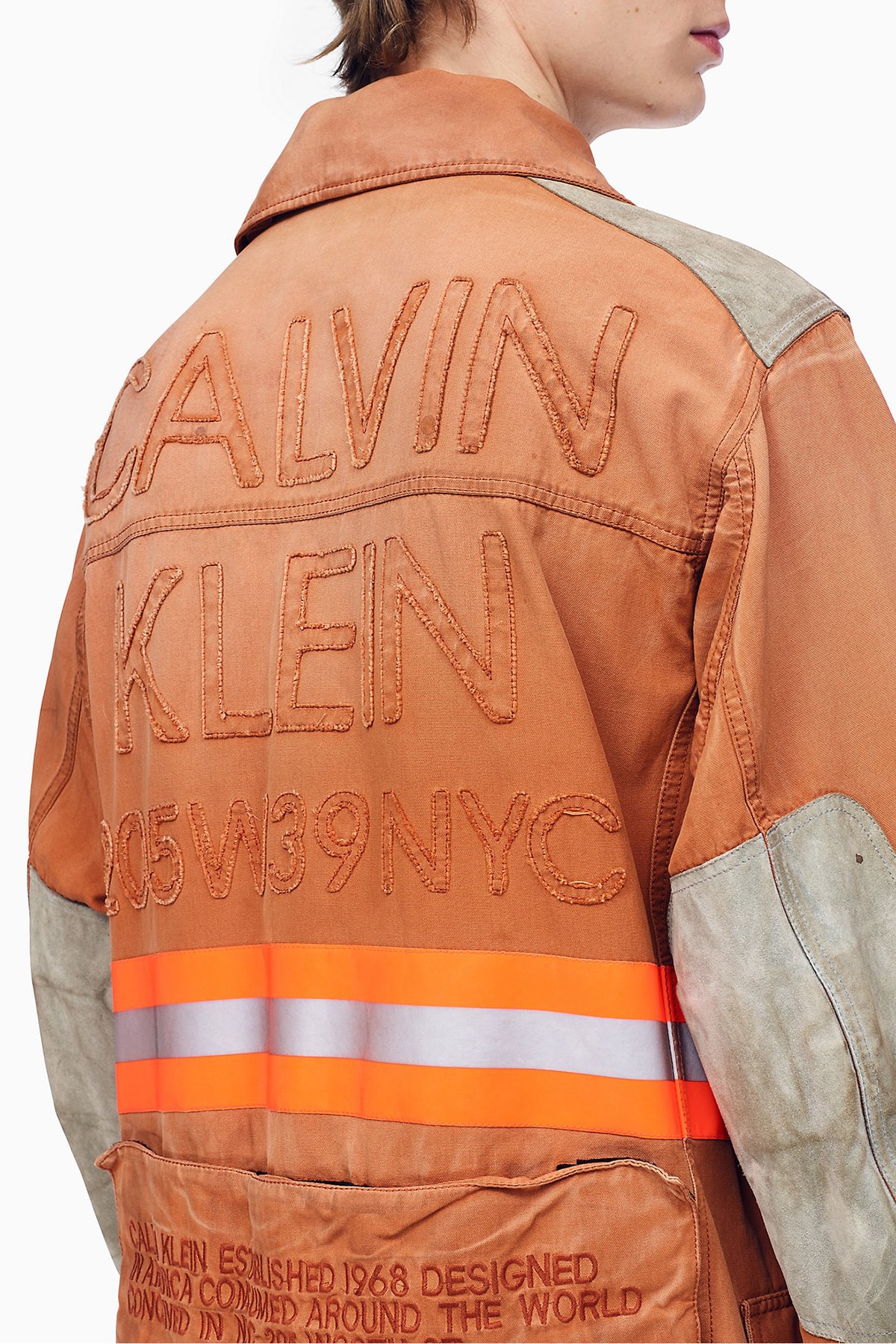 calvin klein 205w39nyc fireman man fighter distressed jacket coat jumpsuit orange yellow red outerwear ankle boot black white leather fall winter 2018 drop release date pre order buy sale shop sell