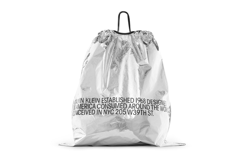 CALVIN KLEIN Oversized Metallic Drawstring Bag CALVIN KLEIN 205W39NYC raf simons release date price purchase