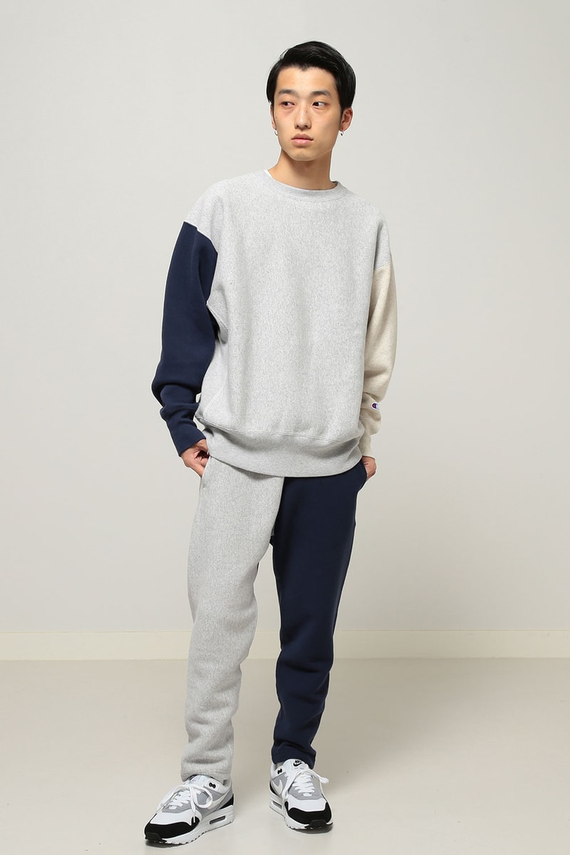 champion beams reverse weave color block sweat suit black grey collaboration shirt pants october 2018 drop release date info japan