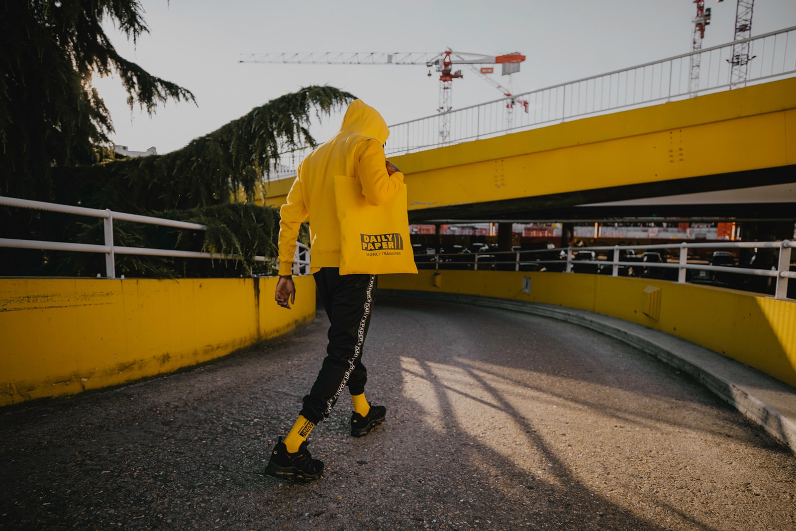 Daily Paper "Money Transfer" 2018 Capsule Collection Collab Lookbook Yellow Black Tees Tote Bags Track Pants Joggers Socks Hoodies