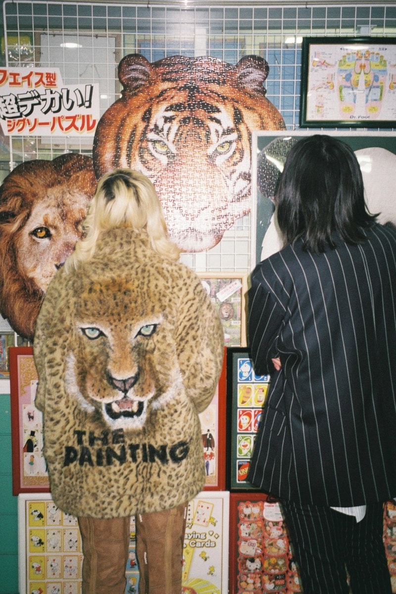 doublet 2018 Fall/Winter Lookbook Lookbooks Fashion LVMH Prize winner Masayuki Ino outwear jacket coat wendys hamburger track pants packaging foil metallic silver the painting cheetah tiger leather moto biker spa resort robe dog