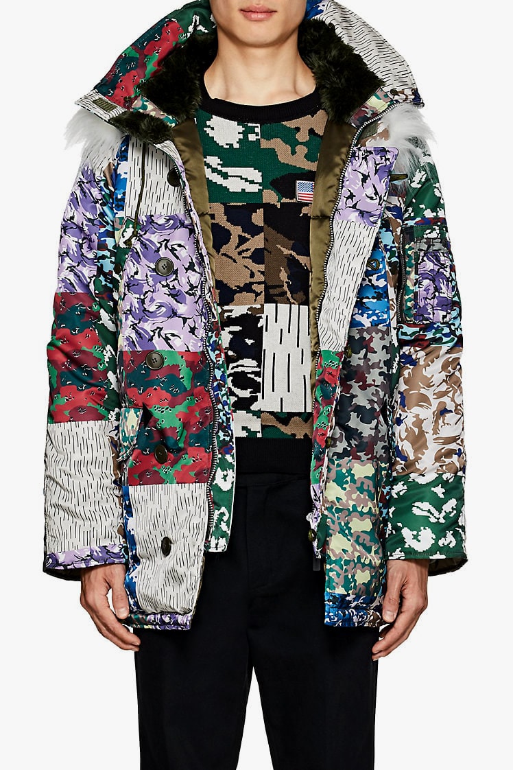 Gosha Rubchinskiy fall winter 2018 Patchwork Camouflage faux fake Fur n 3b Parka drop buy pre order tech fabric barneys nyc drop release date buy purchase sale 505814098