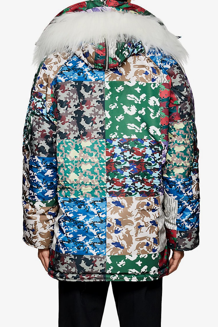 Gosha Rubchinskiy fall winter 2018 Patchwork Camouflage faux fake Fur n 3b Parka drop buy pre order tech fabric barneys nyc drop release date buy purchase sale 505814098