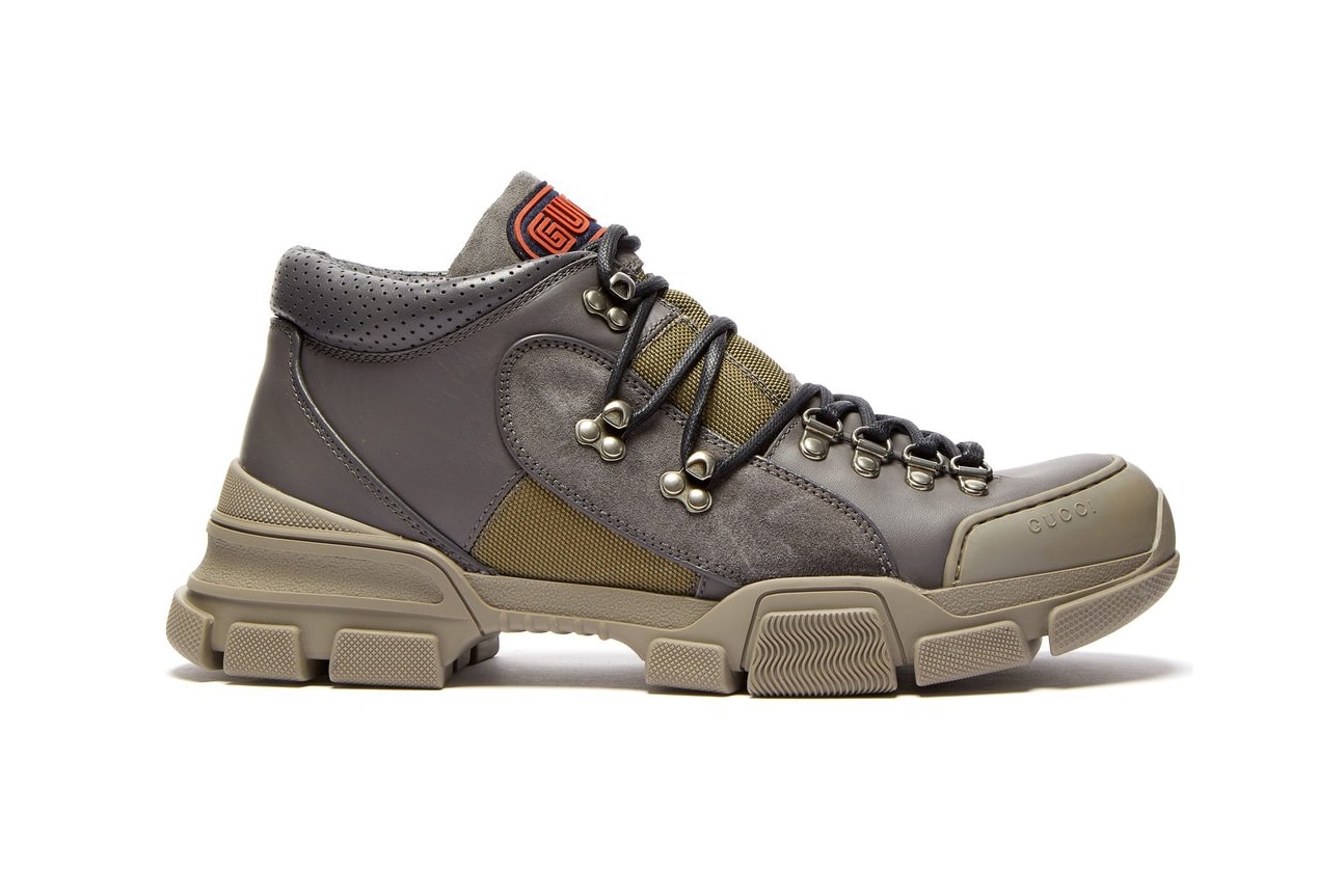 Gucci Flashtrek Hiking Boot Outdoor Sneaker Footwear Trail Chunky Grey Green Matchesfashion.com Release Details Information First Closer Look Shoes Trainers Walking