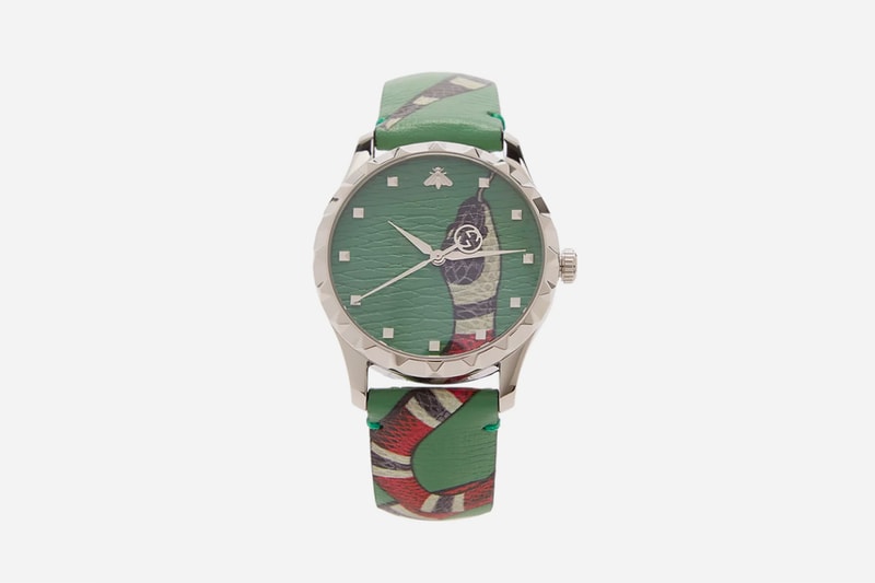 Gucci Kingsnake Leather Watch Green release info Le Marché Des Merveilles accessories jewelry