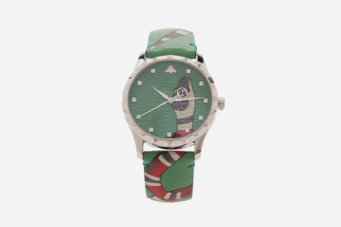 Gucci Kingsnake Leather Watch Green release info Le Marché Des Merveilles accessories jewelry