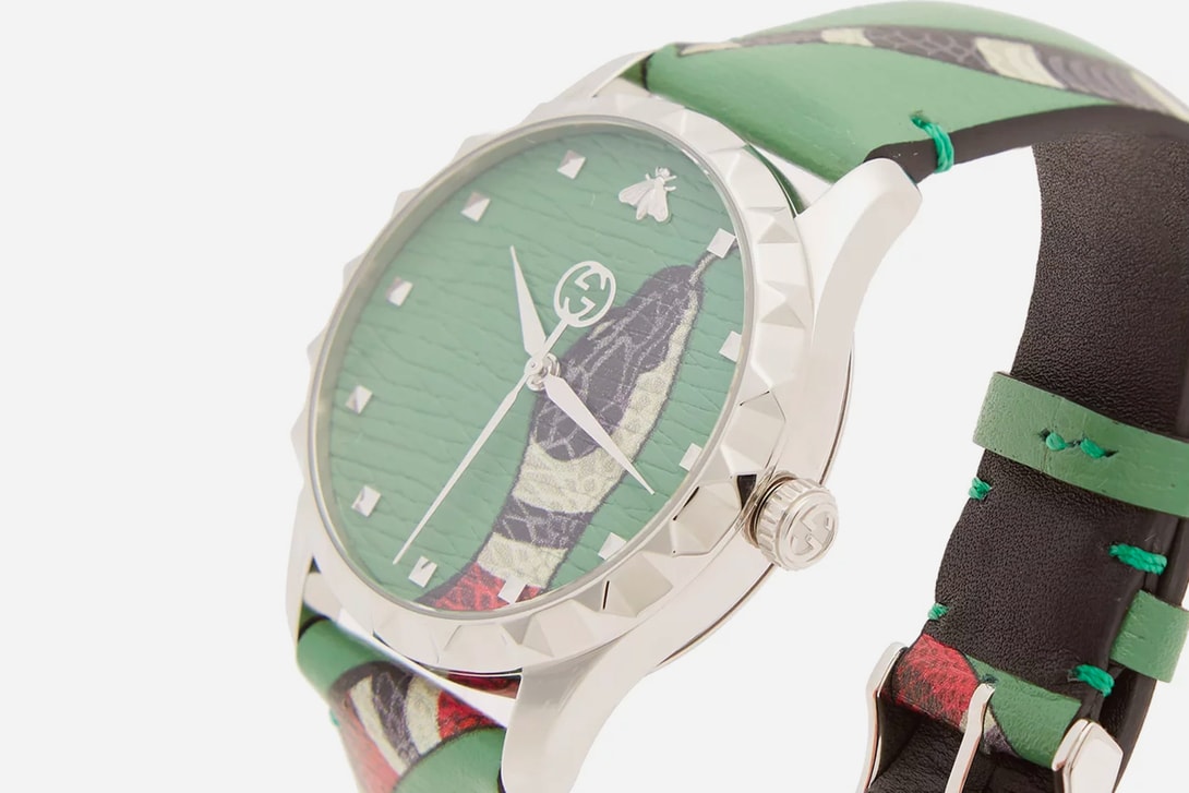 Gucci Kingsnake Leather Watch Green release info Le Marché Des Merveilles accessories jewelry