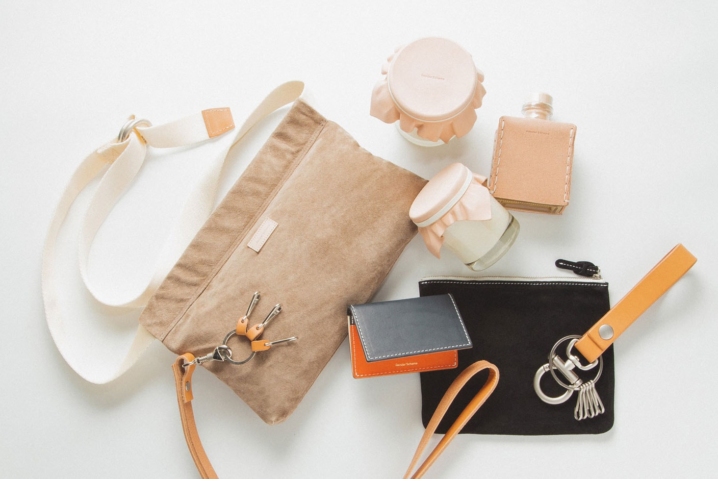 Hender Scheme fall winter 2018 drop deliver flat hbx buy purchase sale store july 20 2018 delivery tan raw leather keyring bag necklace candle diffuser