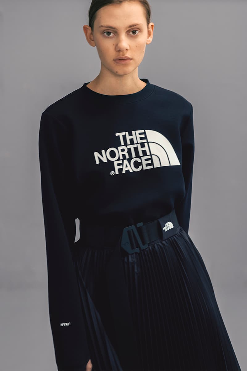 HYKE The North Face Fall/Winter 2018 Lookbook Purple Black Label collaboration collection august 12 2018 drop release launch closer first look japan exclusive women green black boot belt coat jacket bolero