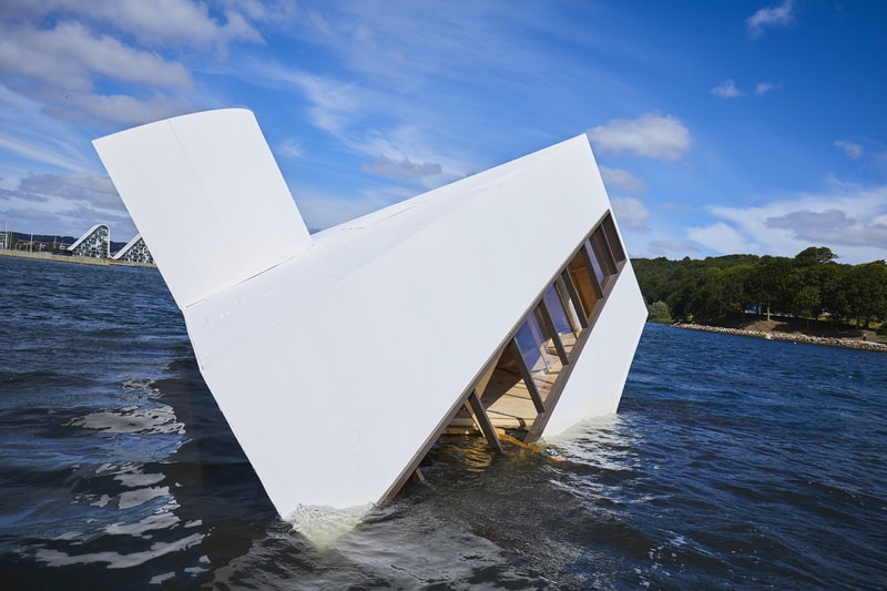 Le Corbusier's Villa Savoye Replica Sunk Floating Art Festival 2018 Danish fjord Flooding Modernity artist Asmund Havsteen-Mikkelsen Veijle Art Museum