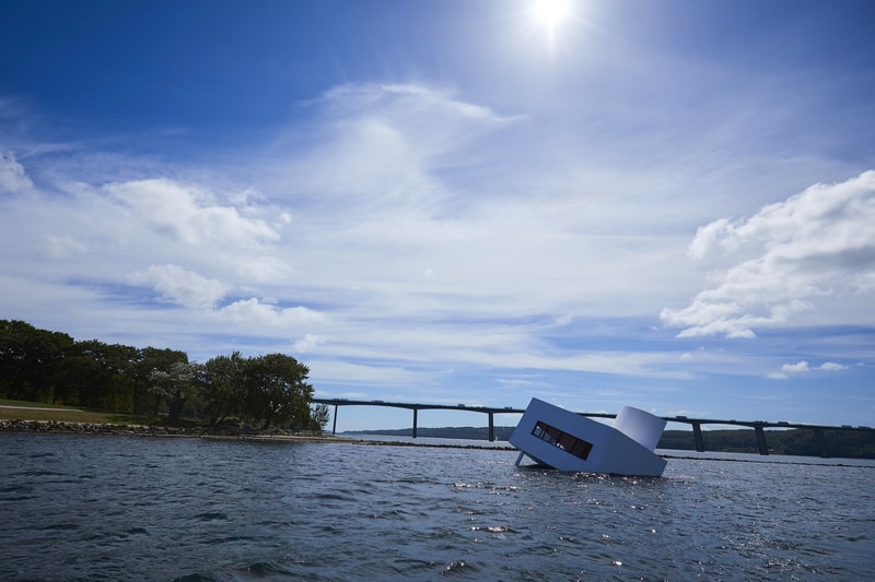 Le Corbusier's Villa Savoye Replica Sunk Floating Art Festival 2018 Danish fjord Flooding Modernity artist Asmund Havsteen-Mikkelsen Veijle Art Museum