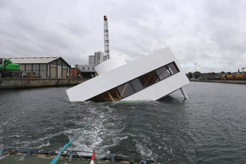 Le Corbusier's Villa Savoye Replica Sunk Floating Art Festival 2018 Danish fjord Flooding Modernity artist Asmund Havsteen-Mikkelsen Veijle Art Museum