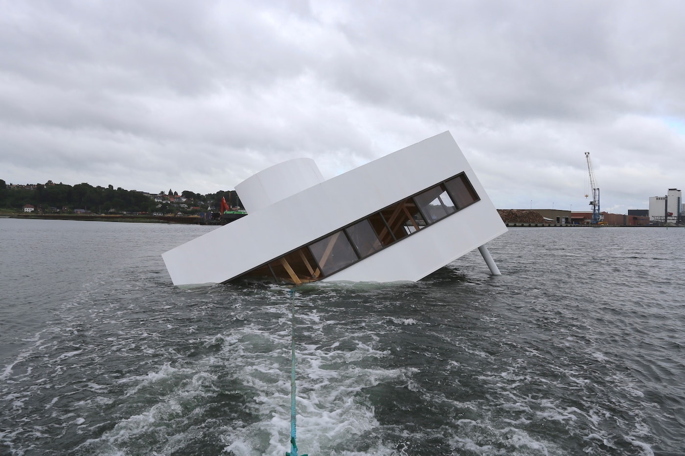Le Corbusier's Villa Savoye Replica Sunk Floating Art Festival 2018 Danish fjord Flooding Modernity artist Asmund Havsteen-Mikkelsen Veijle Art Museum