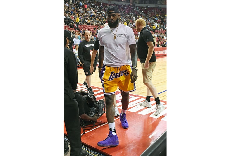 LeBron James Nike Air Zoom Generation Purple Suede PE Los Angeles Lakers shorts sneakers footwear JustDon Mitchell & Ness