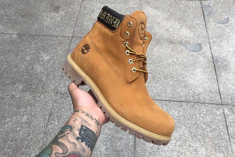 mastermind JAPAN Timberland 6" Boot Collaboration tan skull logo zipper black leather nubuck text heel gold teaser 2018 drop release date