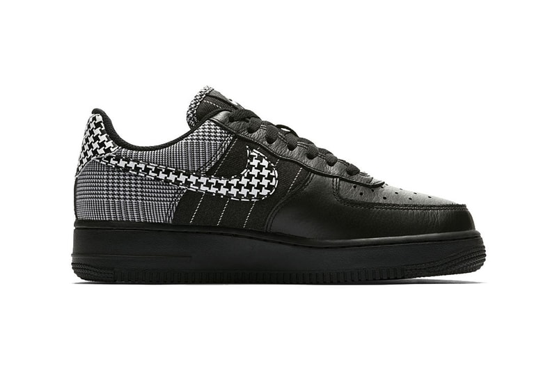 nike air force 1 low black patchwork pattern colorway houndstooth white side profile