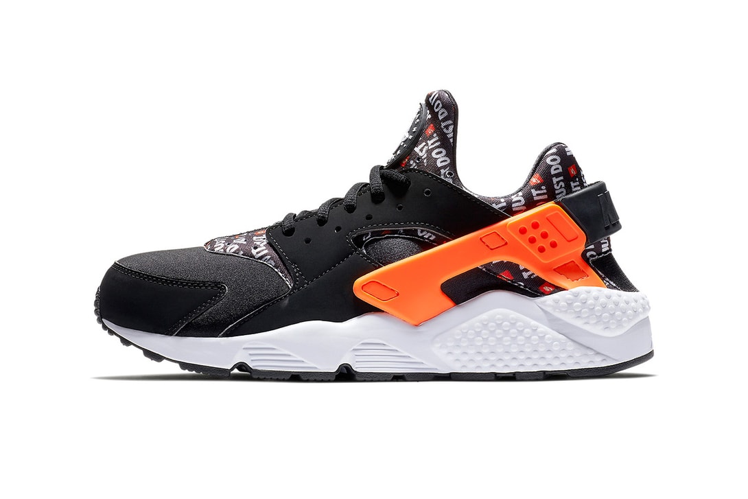 Nike Air Huarache Just Do It pack Black Total Orange White neoprene catchphrase release info price purchase August 2018