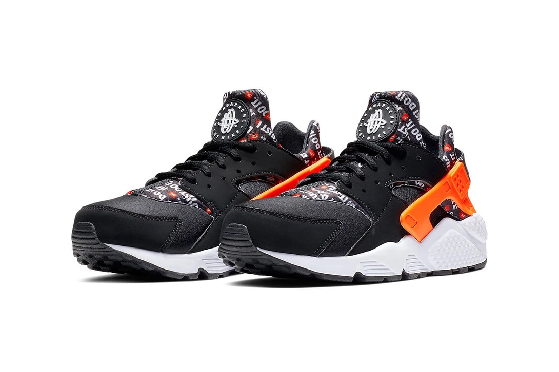 Nike Air Huarache Just Do It pack Black Total Orange White neoprene catchphrase release info price purchase August 2018