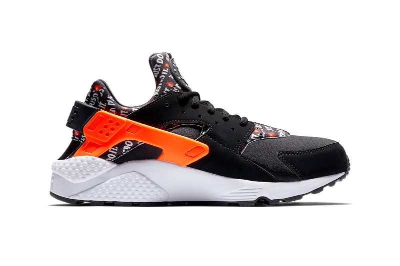 Nike Air Huarache Just Do It pack Black Total Orange White neoprene catchphrase release info price purchase August 2018
