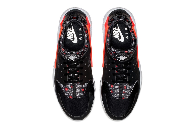 Nike Air Huarache Just Do It pack Black Total Orange White neoprene catchphrase release info price purchase August 2018