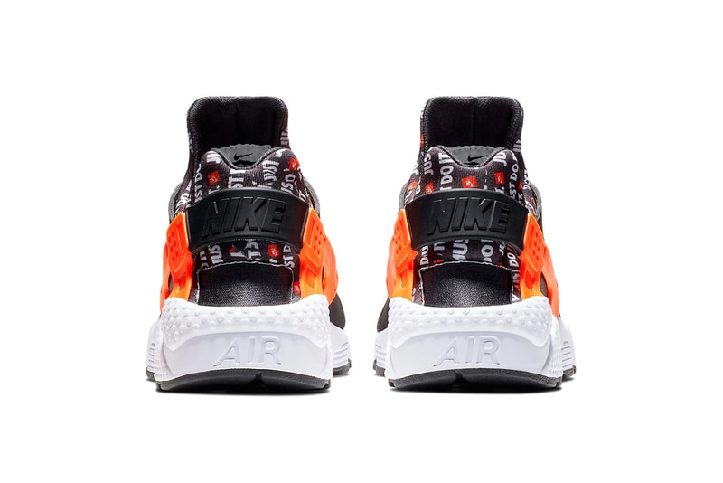 Nike Air Huarache Just Do It pack Black Total Orange White neoprene catchphrase release info price purchase August 2018