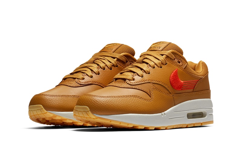 Nike Air Max 1 Premium Motion Swoosh Pink/Wheat Team Orange Multicolor Slotted Swoosh