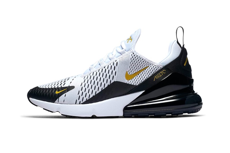 Nike Air Max 270 white metallic gold black colorway available now release date sneaker footwear purchase price release info