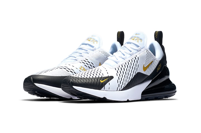 Nike Air Max 270 white metallic gold black colorway available now release date sneaker footwear purchase price release info