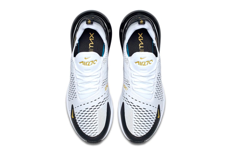 Nike Air Max 270 white metallic gold black colorway available now release date sneaker footwear purchase price release info