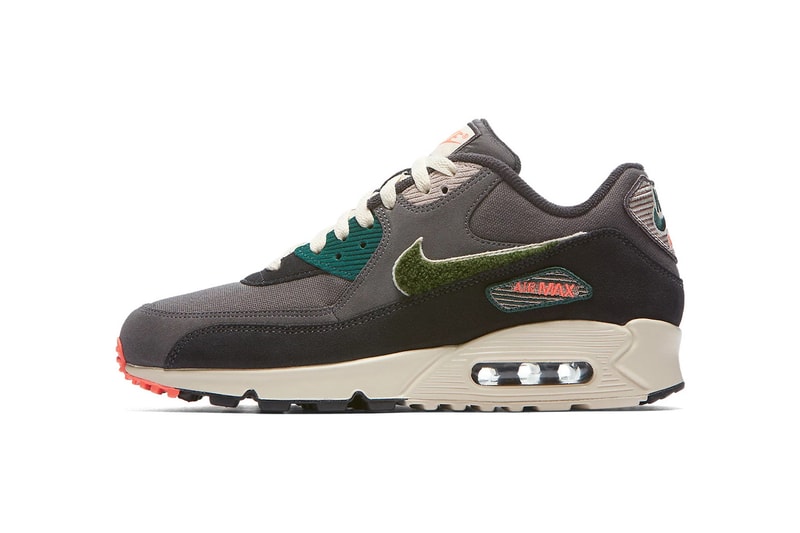 Nike Air 90 Grey Green Chenille Swoosh Release Info nike sportswear pink teal sail