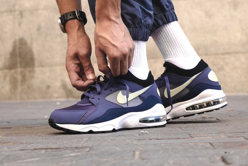 Nike Air Max 93 Purple Patch On Foot Look Blue Sail White Release Info