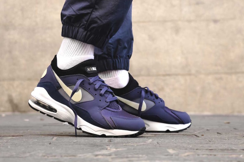 Nike Air Max 93 Purple Patch On Foot Look Blue Sail White Release Info