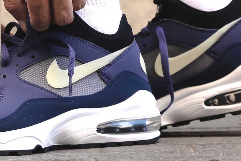 Nike Air Max 93 Purple Patch On Foot Look Blue Sail White Release Info