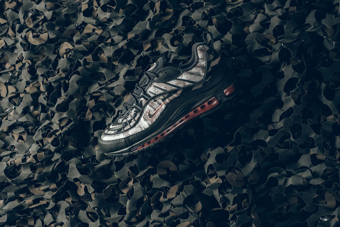 Nike Air Max 98 Cargo Khaki Sunset Tint Camouflage Army military pattern drop release date info closer look buy purchase sale