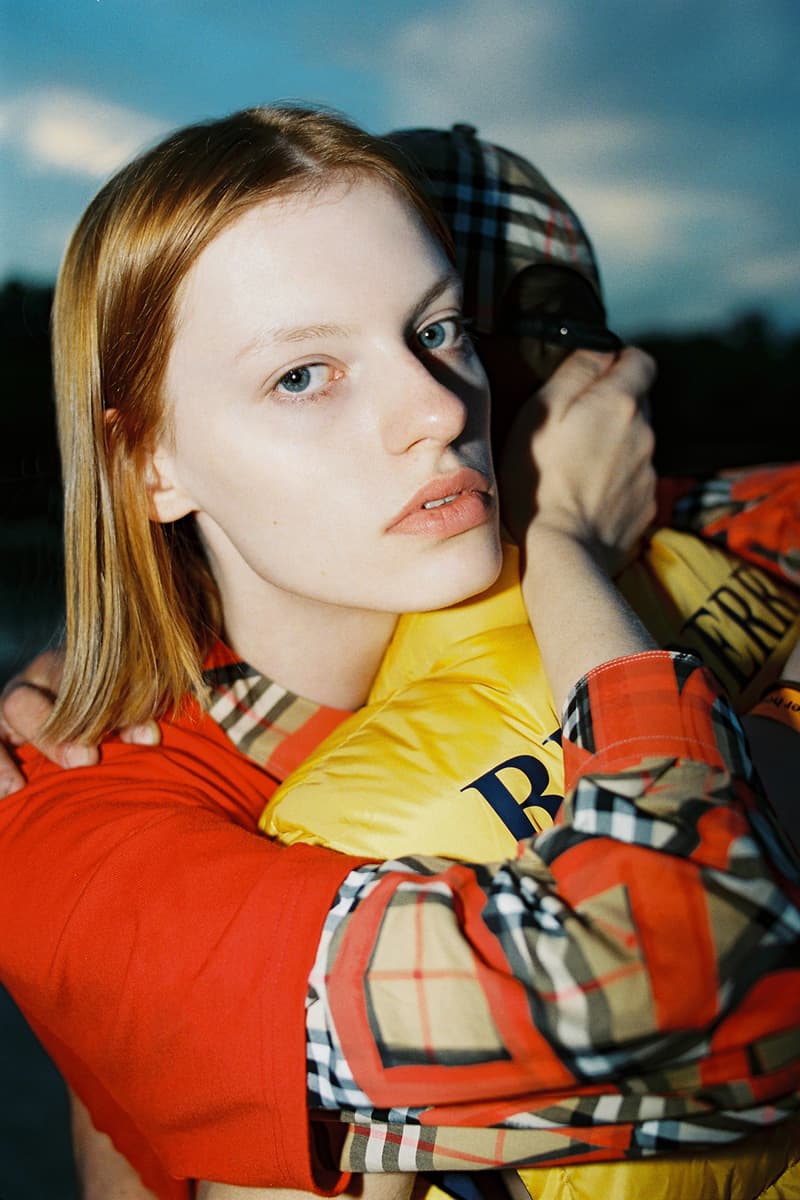 opening ceremony burberry capsule collaboration exclusive plaid check track suit red retro logo fall winter 2018 capsule july 13 drop release date buy purchase look book release