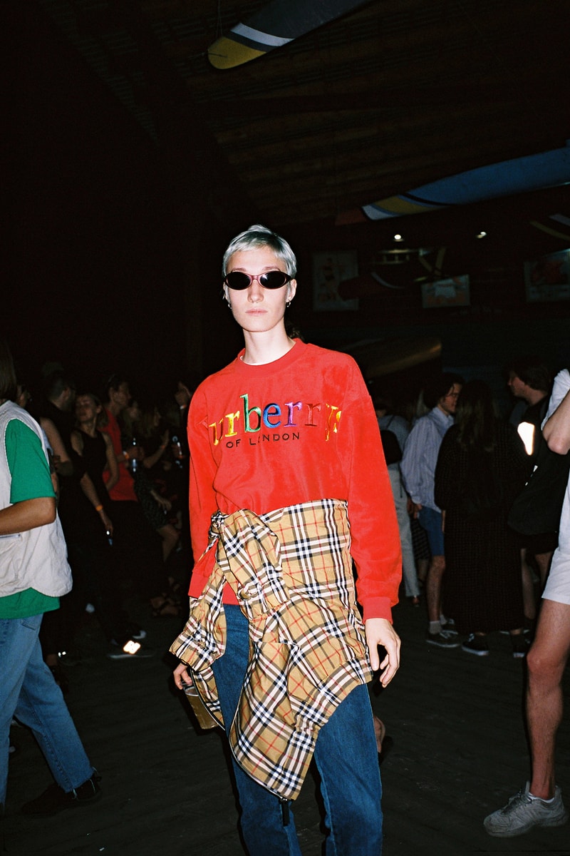 opening ceremony burberry capsule collaboration exclusive plaid check track suit red retro logo fall winter 2018 capsule july 13 drop release date buy purchase look book release