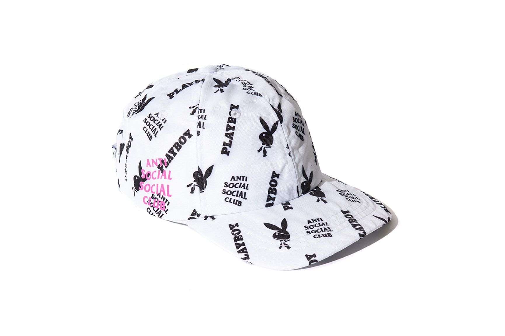 playboy white label anti social social club collaboration collection july 13 2018 white cap hat rabbit head bunny print bow tie branding