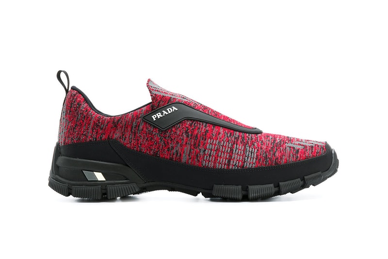 PRADA Cross Action Slip-On Sneakers Red Knit FARFETCH