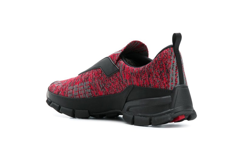 PRADA Cross Action Slip-On Sneakers Red Knit FARFETCH