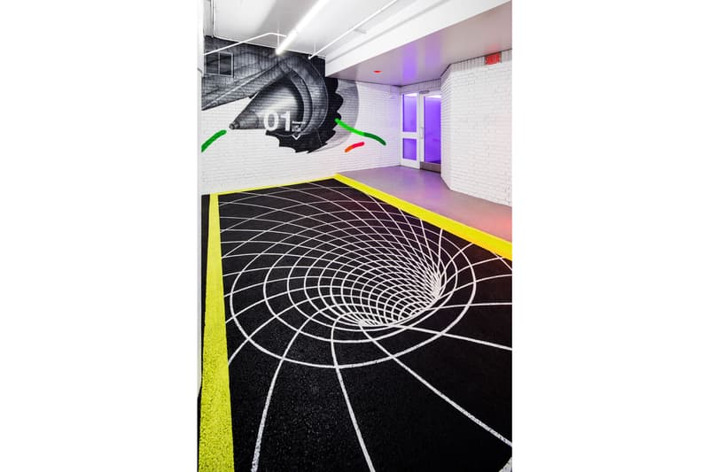 cyrcle lune rouge lndmrk underground parking garage installation murals artworks street art paintings