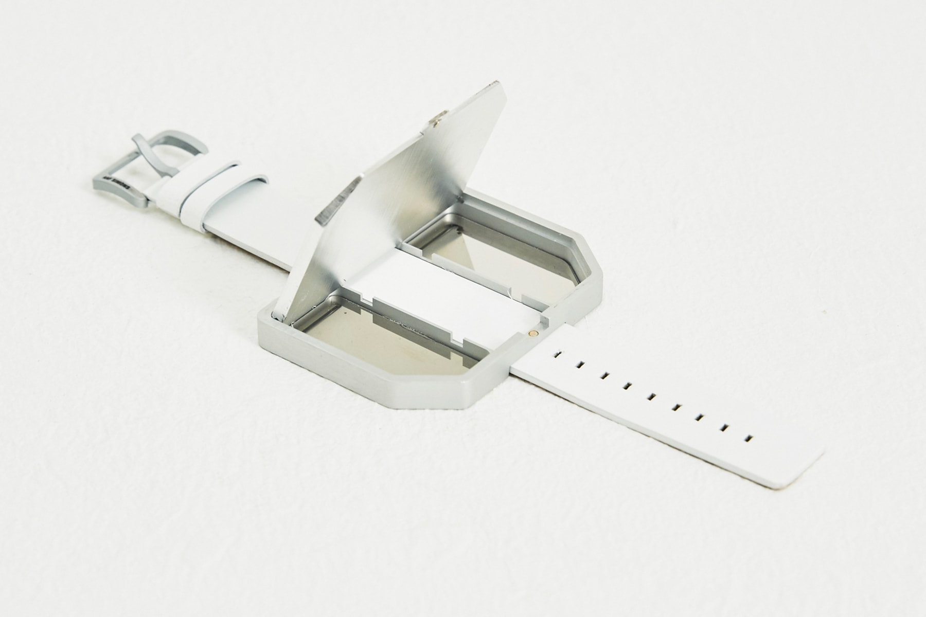 Raf Simons Fall Winter 2018 Space Bracelet Release aluminium white leather strap pillbox drugs accessories