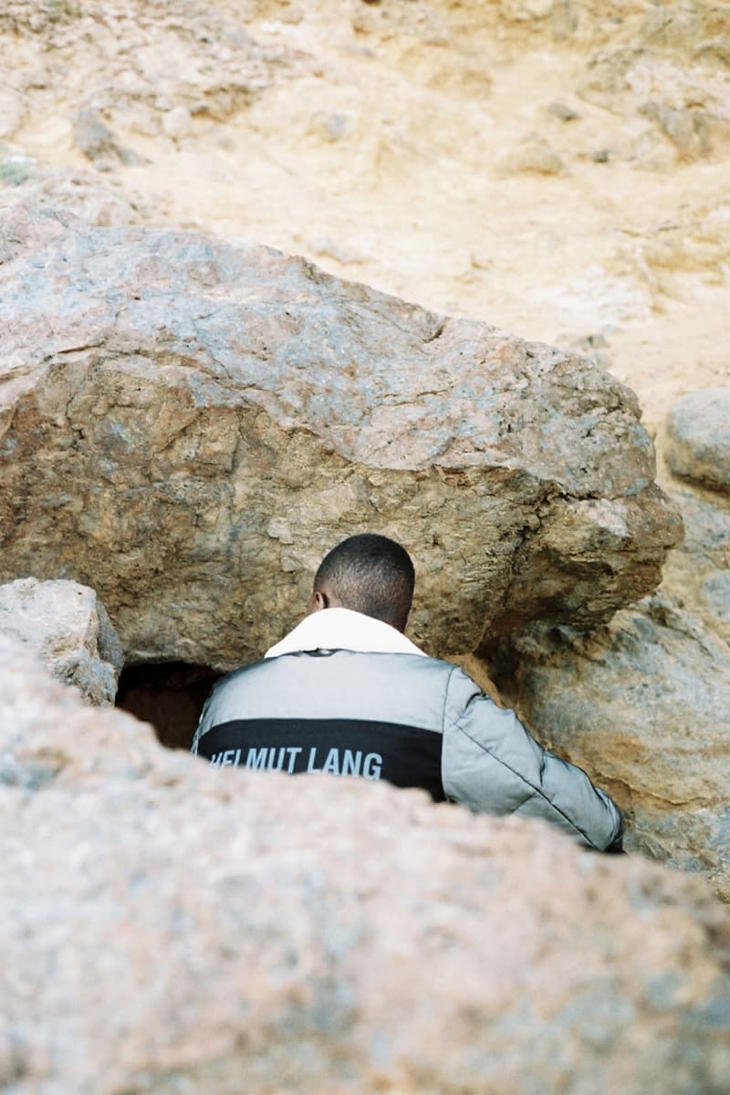 sheck wes helmut lang fall 2018 cian moore collection look style winter jeans tee shirt logo tank top fur collar jacket