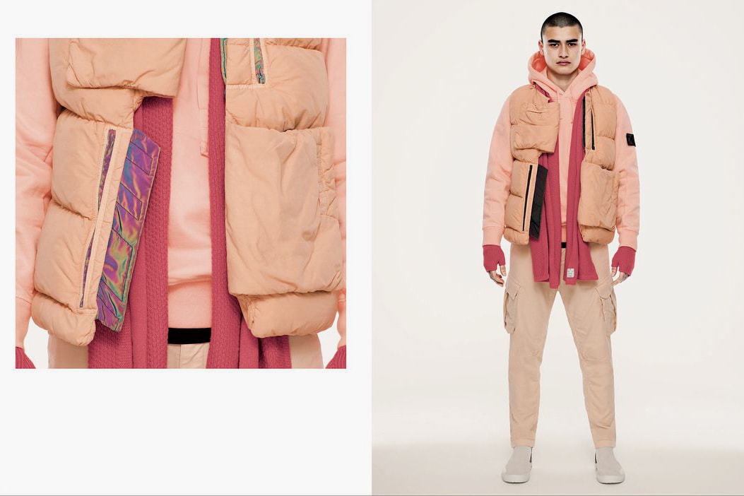 Stone Island Shadow Project 10 Year Anniversary Collection Jackets Vest iridescent Pink Scarf Chelsea Boot Shoes
