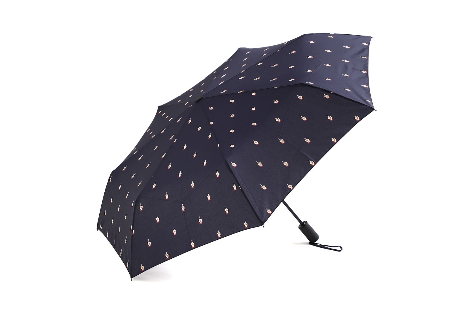 undercover kiu collaboration july 21 2018 printed umbrellas navy blue white middle finger graphic zipper pocket