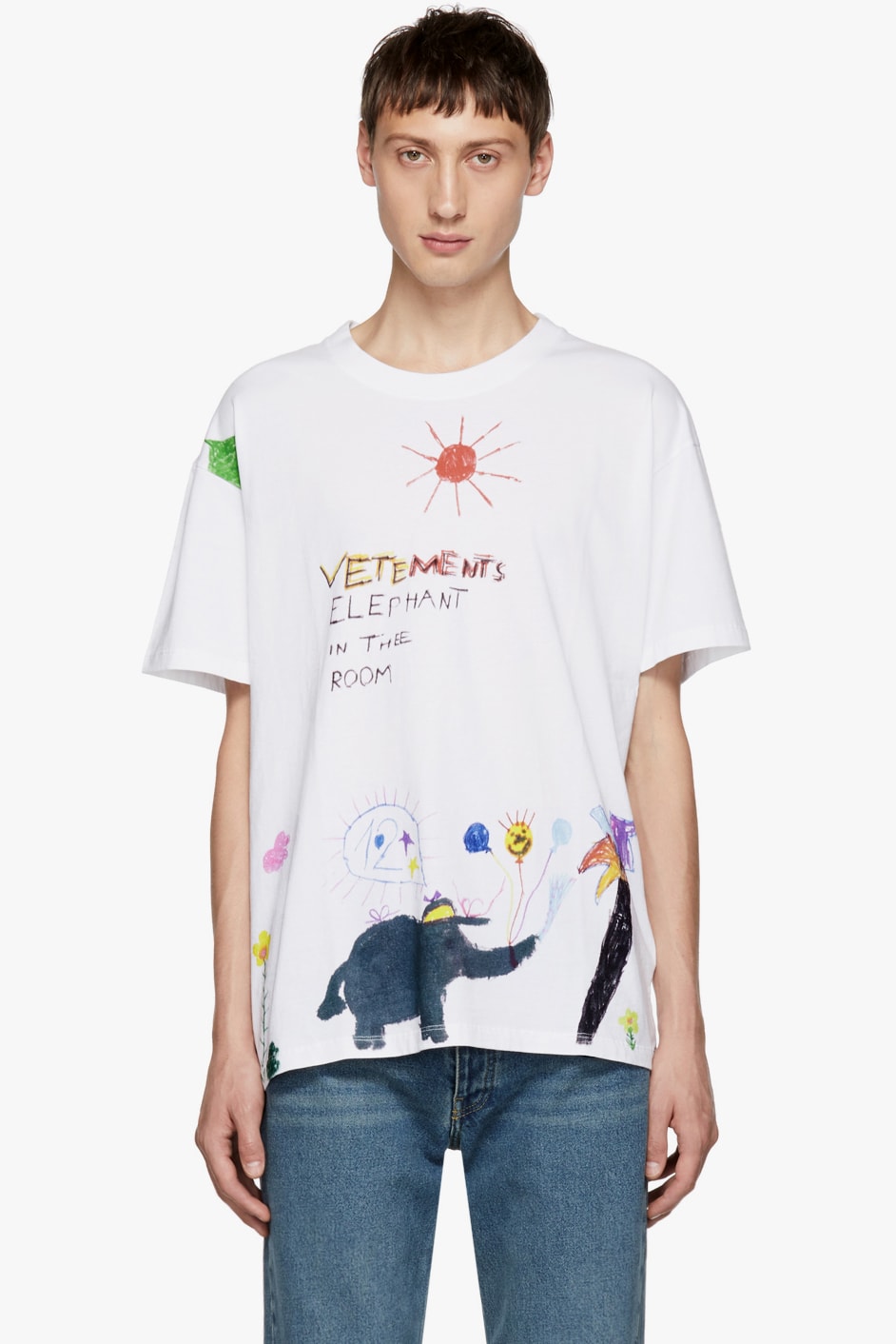 vetements fall winter 2018 tee shirt White Elephant Red Sun T-Shirt graphic scribble doodle 490 usd buy purchase sale design children