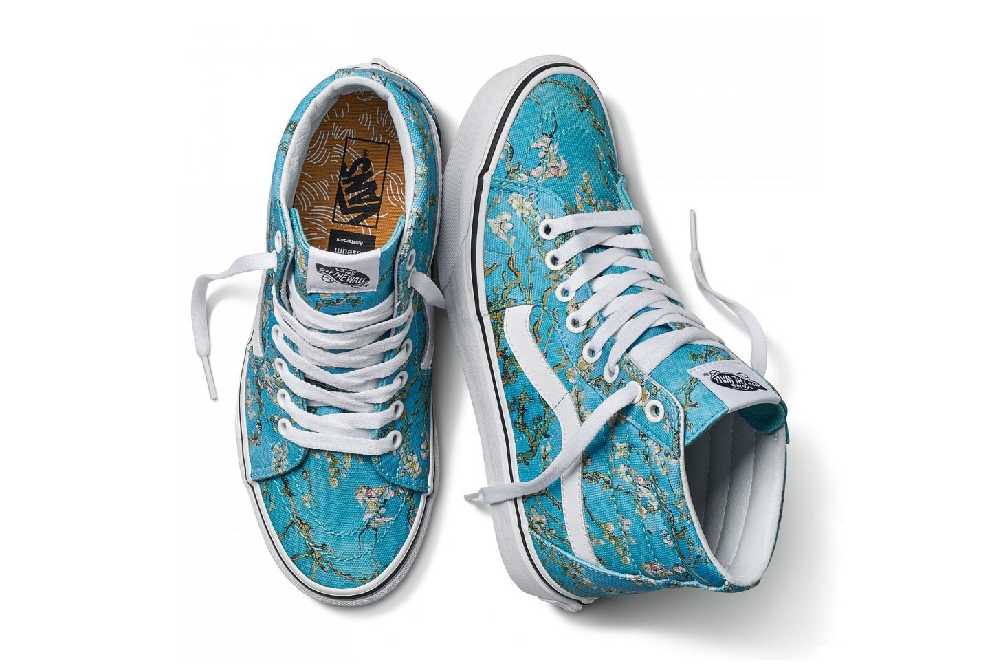 vincent van gogh museum vans collaboration artwork sneaker shoe sk8 hi blue white almond blossom flower