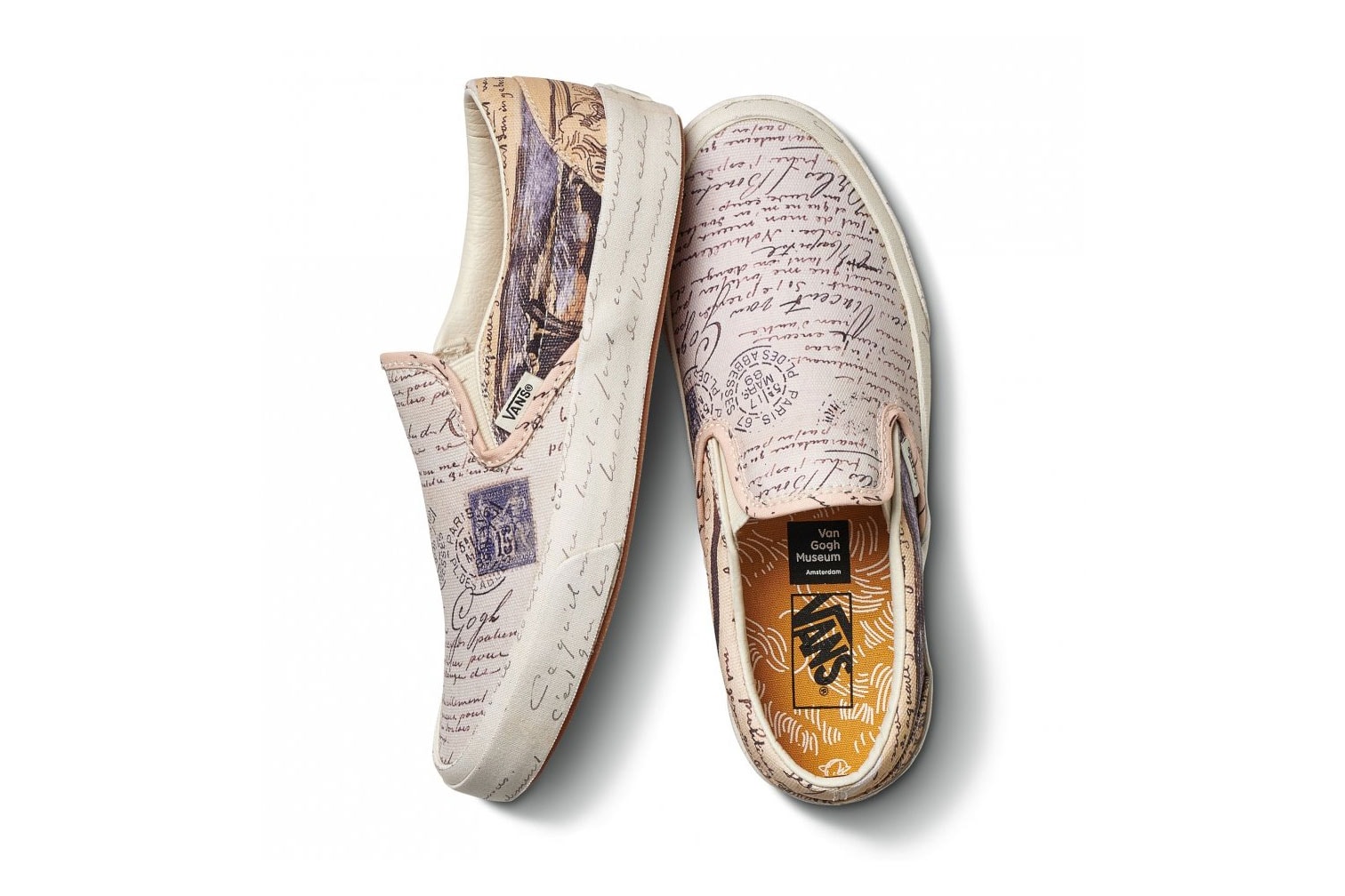 vincent van gogh museum vans collaboration artwork white drawing handwriting slip on sneaker shoe footwear