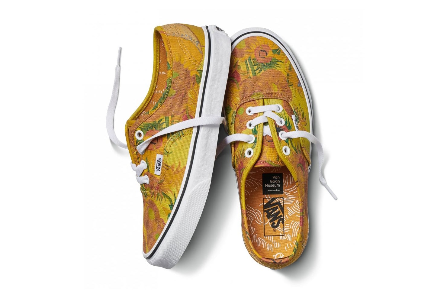 vincent van gogh museum vans collaboration artwork orange yellow sunflower authentic low white sneaker shoe